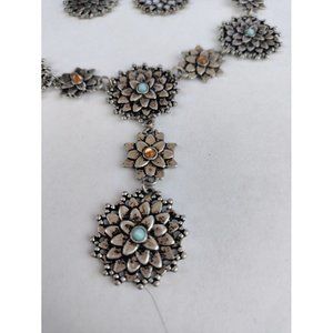 Silver Lotus Flower Necklace Earring Set 16-18" Lobster Closure